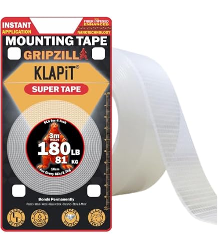 KLAPiT Super Tape Clear Double-Sided Mounting Tape – Nanotech 150 Lb Hold, Weatherproof, Removes Cleanly, 2-Pack