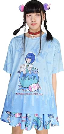 Amazon Co Jp エーシーディーシーラグ ブラッドサブカルチャンtシャツ メンヘラチャン コラボ トップス 原宿系 レディース ブルー ファッション