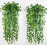 4 bunchesグリーン人工シルクHanging Vine Plant Leavesホームガーデン屋外の壁装飾