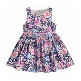 comfybuy 2t-12コットンBabay幼児用ガールズノースリーブドレスwithフラワープリントのカジュアル夏のサンドレス 6Y-7Y