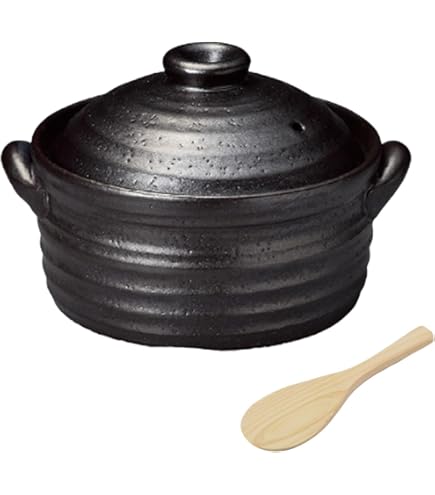 【新品未使用】華月　大黒ごはん鍋　土鍋　3合炊き しゃもじ付き Amazon | 華月 大黒ごはん鍋 土鍋 3合炊き ガスコンロ IH 対応 | ノー