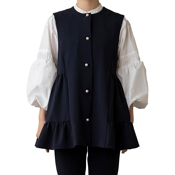 sono NAVY <防しわダブルクロス>バックフリルロングジレ Amazon | [ソーノ] ジレ NAVY バックフリルロングジレ ネイビー