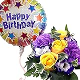 バルーンフラワー ノーブルムーン 浮かぶバルーンと生花アレンジのセット 誕生日 記念日 開店祝い などに (バースデーレインボー)