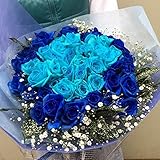 水色と青いバラの花束 ブルーファンタジー バラ50本＆カスミ草、グリーン付き バラの花束　生花・お祝い・記念日・誕生日・フラワーギフト・バラ
