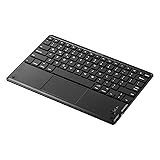 イーサプライ キーボード Bluetooth タッチパッド 充電式 iPhone iPad アイソレーション パンタグラフ マルチペアリング 英語配列 スタンド付き 持ち運び ブラック EZ4-SKB071