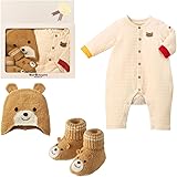 [ミキハウス ホットビスケッツ] 顔ドン カバーオール＆フード＆ブーティセット【BOX付き】 男の子 女の子 キッズ 子供服 ベージュ 70cm 74-9998-495