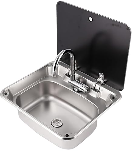 Amazon | 小型 RVシンク、折りたたみ式蛇口と蓋付き