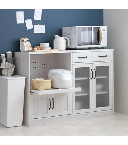 Amazon｜幅90cmキッチンカウンター ホワイト 白色 日本製 完成品 大川