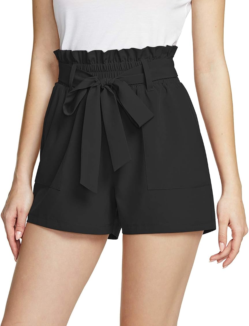 ATIKA Women's Paper Bag Shorts, Elastic 