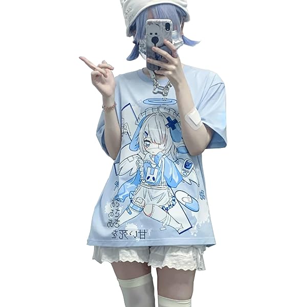 ＸＨＳＵＫＡＤＯ 病みかわいい Tシャツ レディース 夏 半袖 水色 Y2K サ