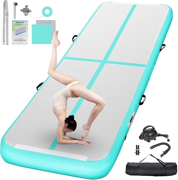 Fbsport 2/3/4/5/6M エアトラック 体操 マット エアーマット 折り畳み可能 インフレータブル 電動エアーポンプ付き 自宅用 トレーニング 武道 テコンドー 水上ヨガなど適用 マジックテープ付き 接続可能 - 1