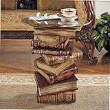 Dеsign Tоscаnо ホームデコ 本 パワーオブブック ヴィンテージデコ 積み重ねられた本 エンドテーブル ガラストップ 21インチ ポリレジン製 フルカラー