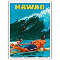 サーフィン　コンテスト　ビンテージ　バナー　看板　ポスター　ハワイ ハワイ サーフィン ヴィンテージ カラフルなポスター | Premium