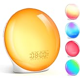 目覚まし時計 光 大音量 日の出＆日没シミュレーション Bluetooth音楽 FMラジオ 8種類自然音 置き時計 授乳ライト 寝室 子供部屋 | 目覚ましライト 20段階明るさ調整 7色RGB/虹色ライト 16段階音量 9分スヌーズ 平日・休日別2