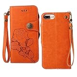 iPhone 7 Plus ケース,iPhone 8 Plus ケース,COOSTOREJPレトロエンボス加工ローズFlorals PUレザーケース磁気カードウォレット+取り外し可能な手首ストラップの