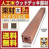 ウッドデッキ 人工木材 人工木 部材 樹脂ウッドデッキ 束材H-B019 120×120×2000mm【H-B019】【2色選択可】 (ダークブラウン・5本セット)