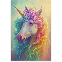 Amazon.co.jp: 絵画 カラフルなユニコーンインテリア 絵画 動物