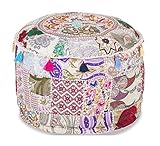 IndianリビングルームスツールPouf、足、ラウンドOttomanカバーPouf、従来のハンドメイド装飾パッチワークオットマンカバー、インドのホーム装飾コットンクッションオットマンカバー22 x 