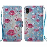 iPhone X ケース ,COOSTOREJP かわいい面白いカラフルな絵画の3DパターンのPUレザーウォレットケースApple iPhone X用,フラミンゴ＃2