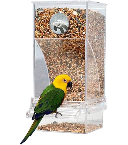 Amazon | 散らからない鳥の餌箱、オウムの自動給餌器アクリル製の透明