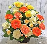 〖 フラワー ギフト ボリューム アレンジメント 〗 生花 季節のお花 おまかせ 黄色 オレンジ 系 ボリューム メッセージカード付 お祝い お誕生日　