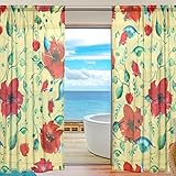 seulifeウィンドウ薄手のカーテン、レッドPoppy Flowers Artドアキッチンリビングルームベッドルーム55 x 78インチ2のボイルカーテンドレープパネル 55"x 78" g2958