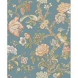 York Wallcoverings WA7736 Waverly Classics Casa Blanca Rose Wallpaper, Teal/Eggshell/Tomato/Mustard/