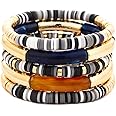 Colorful Beaded Bracelets for Women Heishi Bracelet Set Gold Bead Bracelets Resin Acrylic Bangle Bracelets Stackable Stretch 