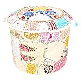 Stylo文化ボヘミアンヴィンテージパッチワークPoufカバーラウンドパッチワーク刺繍Pouffe Ottomanカバーホワイトコットンフローラル従来家具Footstool Seatパフカバー(16 