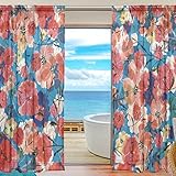 seulifeウィンドウ薄手のカーテン、花柄花抽象アートボイルカーテンドレープドアキッチンリビングルームベッドルーム55 x 78インチ2パネル 55"x 84" g2958908p113c127s1