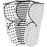 Swaddle Blanket Adjustable Infant Baby Wrap Set by Ziggy Baby 3 Pack Soft Cotton in Black + White [並
