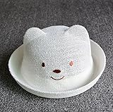 帽子　くまちゃん　白　ブラウン　キッズ　赤ちゃん　幼児　かわいい帽子　ベビー　ハット　かわいい耳付　50cm　あごひも付 (白)