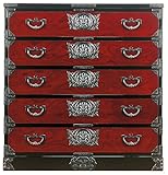 岩谷堂箪笥 名須川6号整理 赤黒(拭き漆) 南部鉄器金具 牡丹紋様 幅101cm 奥行45cm 高さ105cm NO.308