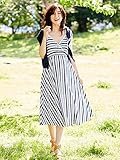 Angeliebe エンジェリーベ マタニティ ワンピース 授乳しやすい カップ付き ストライプ フレア ワンピ 妊婦服 産前 産後 フリー ネイビー × ホワイト 22058 22058300