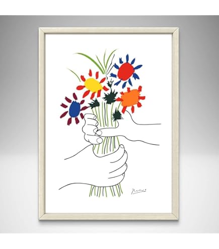 Amazon.co.jp: ピカソ 花と鳩 A4サイズ フレーム付き アートポスター