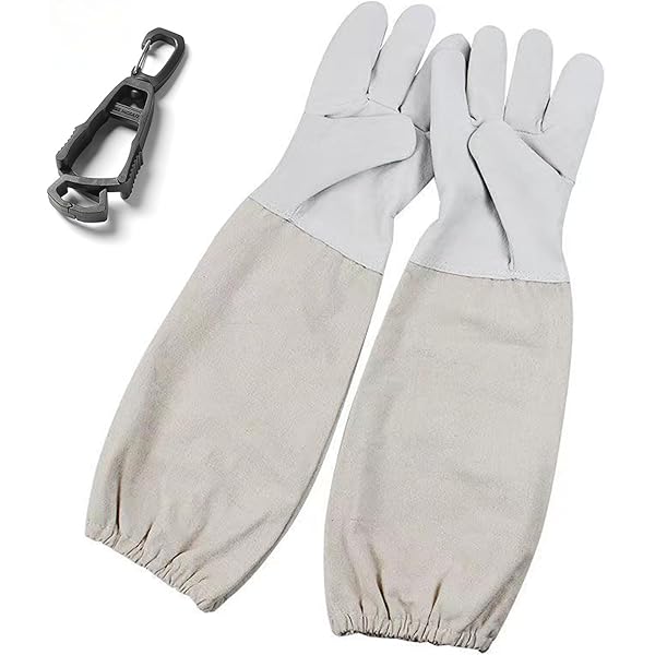 未使用✨蜂の巣スクレーパー ステンレス鋼 フラットバー 山羊革 XL 袖 手袋 スラッシンサプライ□ローパー レザーグローブ ボーンホワイト