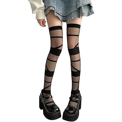 Amazon.co.jp: [LIMSE] 黒白 2点セット 包帯 ニーハイソックス