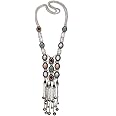 BOLERPE Vintage Retro Rhinestone Silver Turquoise Long Boho Bohemian Statement Ethnic Tribal Necklace for Women