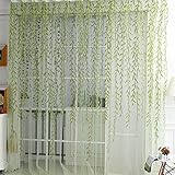 美しい葉プリント薄手の カーテン パネル ウィンドウ バルコニー チュール間仕切り前庭クール #74268-紫色