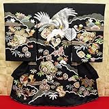 【雲どりに飛翔鷹・宝尽くし・黒】 男児　初着　祝着 のしめ 産着 男の子のお宮参り着物 高級 フードセットプレゼント付