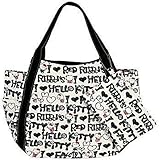 ≪Lサイズ≫【Hello Kitty/ハローキティ】お揃いのポーチ付き！キティちゃんのトートバッグ バルーンバッグ エコバッグ Lサイズ (No.002 レッドリボンズブラック)