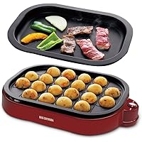 アイリスオーヤマ(IRIS OHYAMA) たこ焼き器 2WAY (たこ焼きプレート20穴 平面プレート) レッド ITY-20WA-R