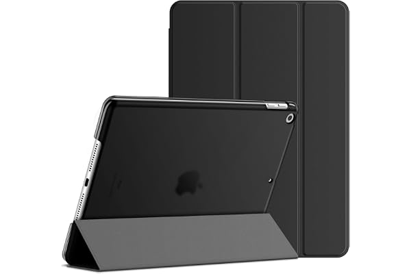 JETech iPad 第9/8/7世代 10.2インチ用 ケースカバー (ブラック) | 2021/2020/2019モデル用・薄型半透明背面設計・三つ折りスタンド・オートウェイク/スリープ・軽量耐衝撃保護