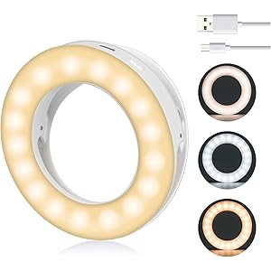 自撮りライト 自撮りLEDリングライト スマホライト 自撮り補助ライト 撮影用ライト 3色無段階調光モード 高輝度照明 USB充電クリップ式 3500K-6500K 自撮り補光/美容化粧/YouTube生放送/ビデオカメラ撮影用 【1年安心保障付き】