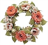 エルアーツ 造花 ヌヴェールローズリース 直径23cm・花径4~7cm サーモン E3691-17