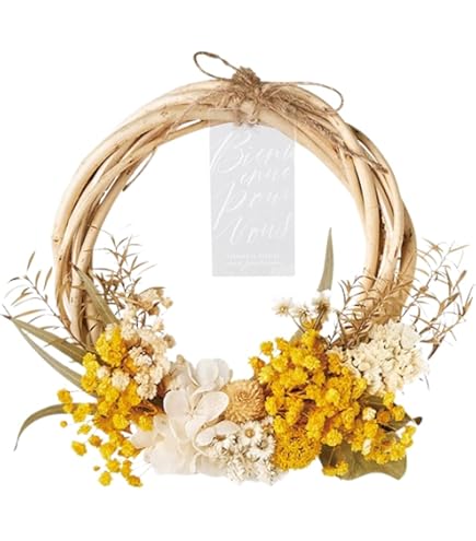 ＊ Natural＊ミモザのイエローリース　ミモザリース＊ドライフラワーリース リース ミモザ 完成品 ミモザリース 春リース 玄関リース お洒落