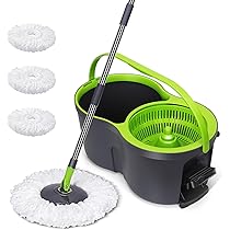 使い勝手の良い専用バケツと6枚の交換パッドが付いたフロアモップ Amazon｜手が汚れない フロアモップ 水拭き 床拭き モップ 掃除