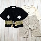 紋付袴（羽織袴）風ロンパース ブラック ベビーロンパース カバーオール 子供用 90