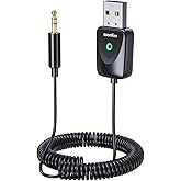 Aux Bluetooth 5.3 レシーバー - SOOMFON ブルートゥース レシーバー 3.5mm Bluetooth 5.3 受信機 車載 音樂再生 ハンズフリー通話対応 2台同時接続 マイク内蔵 通信距離10M