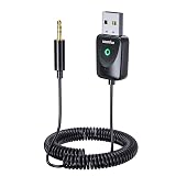 Aux Bluetooth 5.3 レシーバー - SOOMFON ブルートゥース レシーバー 3.5mm Bluetooth 5.3 受信機 車載 音樂再生 ハンズフリー通話対応 2台同時接続 マイク内蔵 通信距離10M